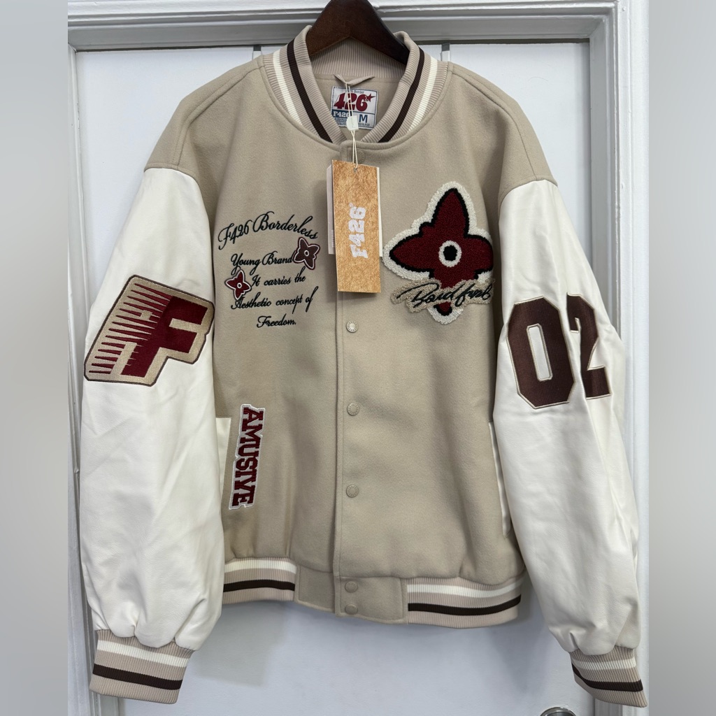 F426 Official Casual Embroidered Terry Varsity Jacket